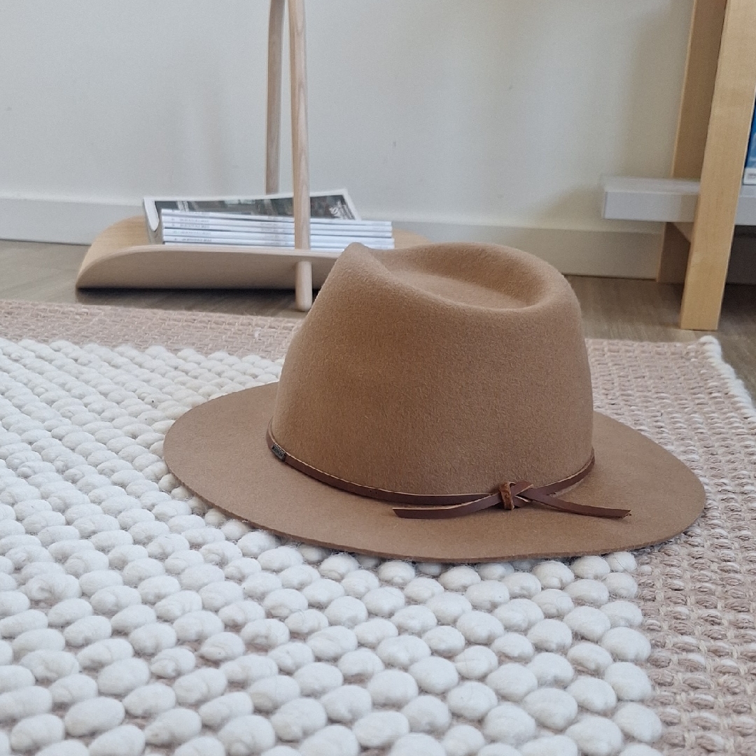 Brixton Tan Felt Fedora With Brown Leather Band